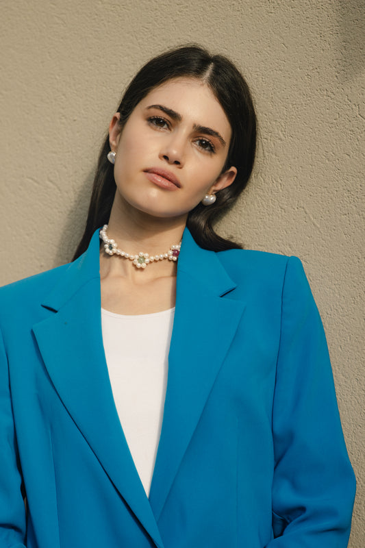 Pearl Flower Gem Necklace | שרשרת פנינים ופרחים בשילוב אבני חן