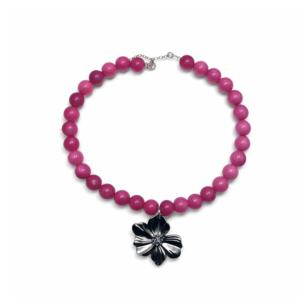 שרשרת אבני חן סגולות עם תליון פרח כסוף