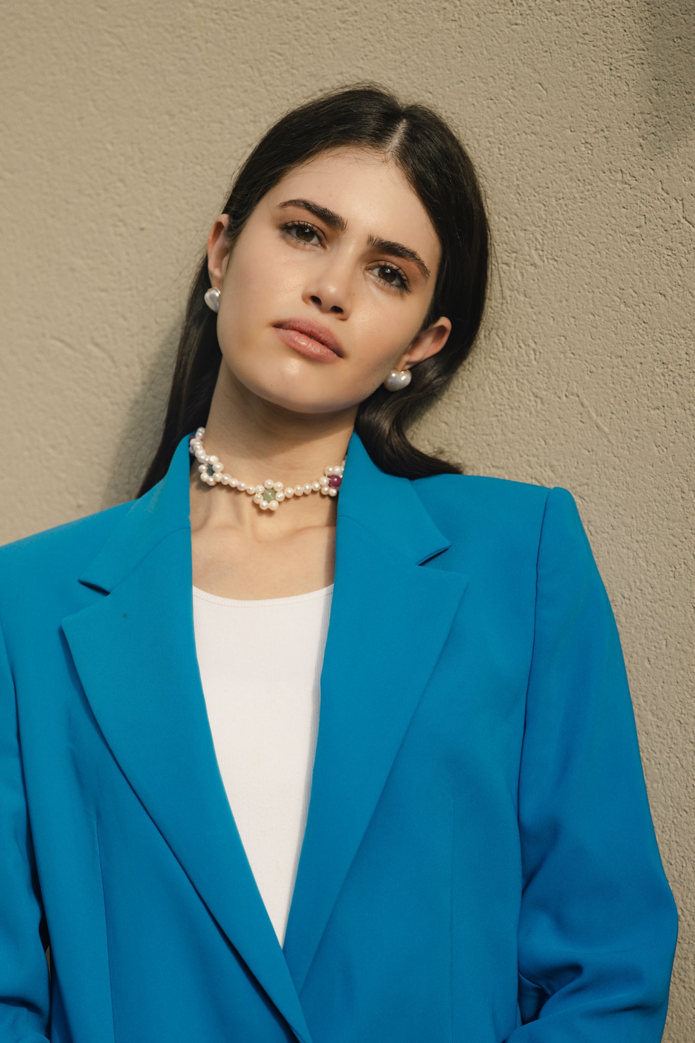 Pearl Flower Gem Necklace | שרשרת פנינים ופרחים בשילוב אבני חן