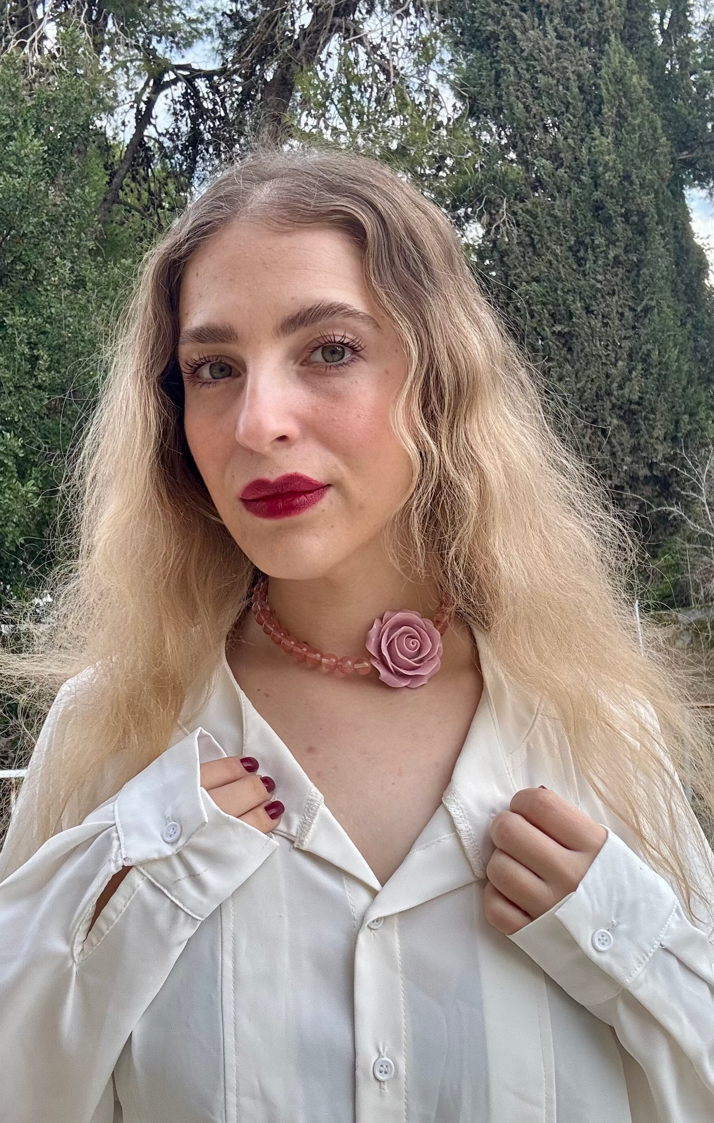 שרשרת רוז ורודה & אבני חן