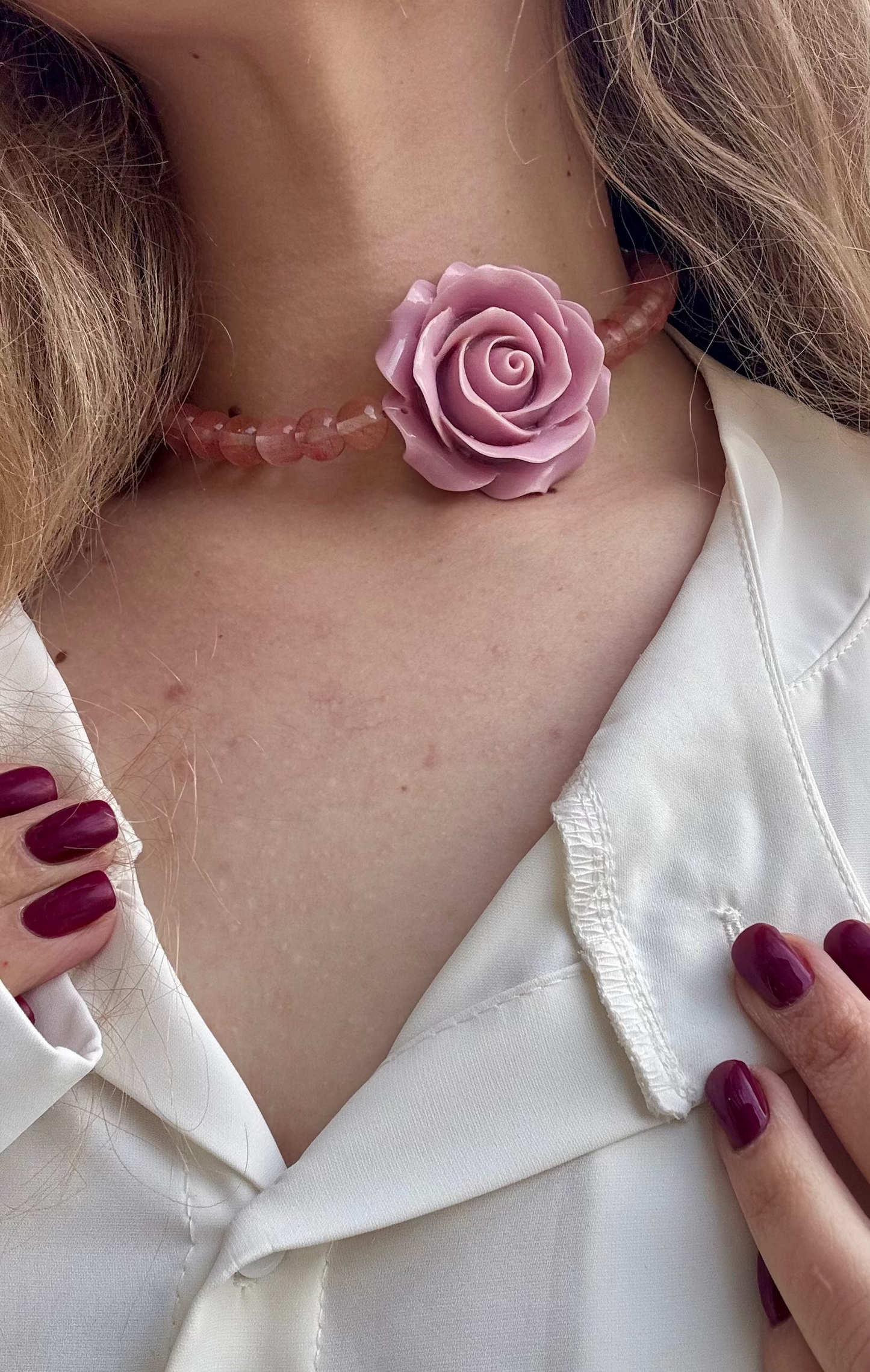 שרשרת רוז ורודה & אבני חן