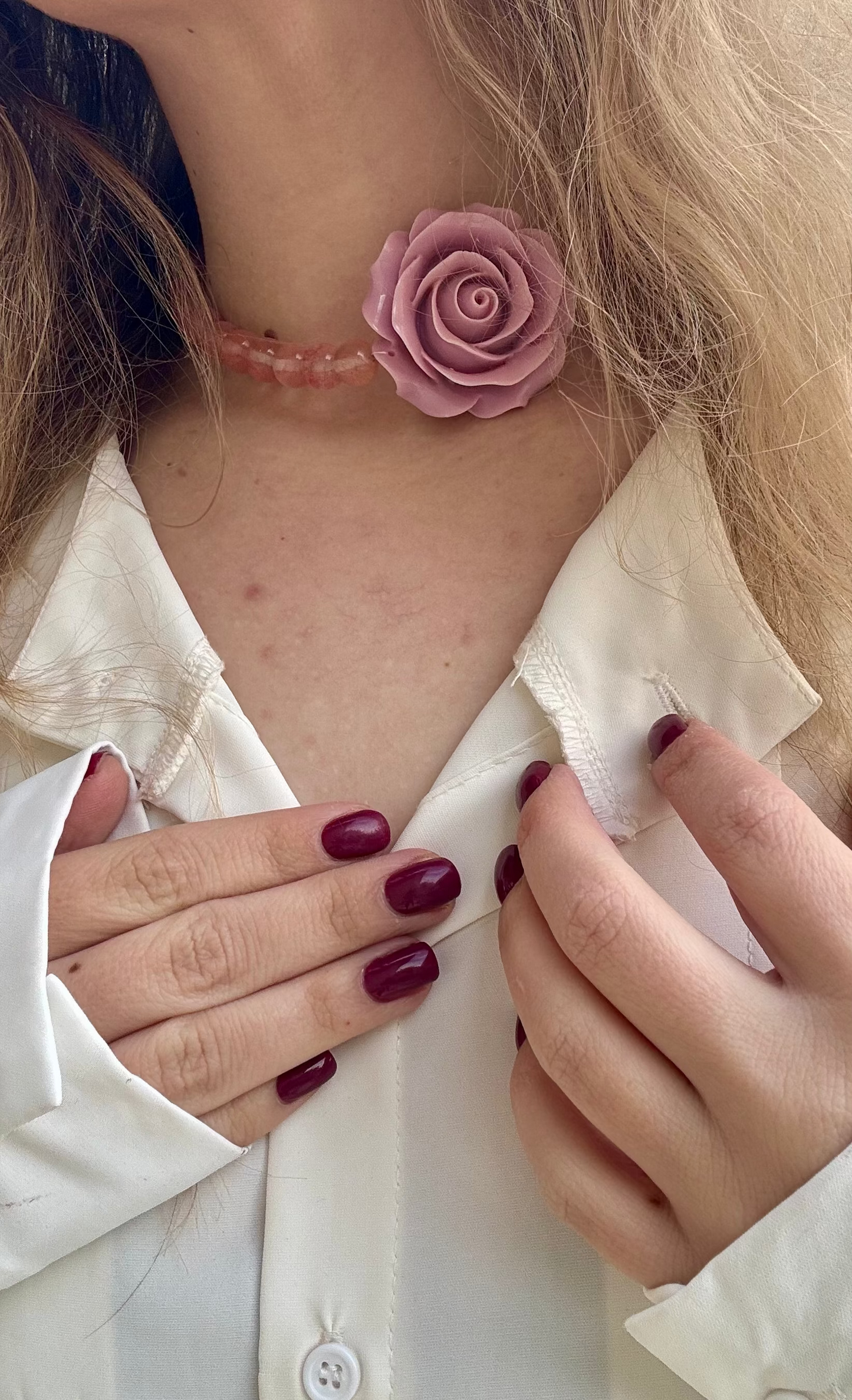 שרשרת רוז ורודה & אבני חן